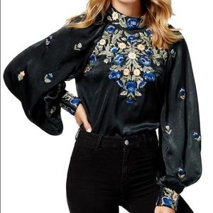 Free people Green Jessica Embroidered Blouse Floral